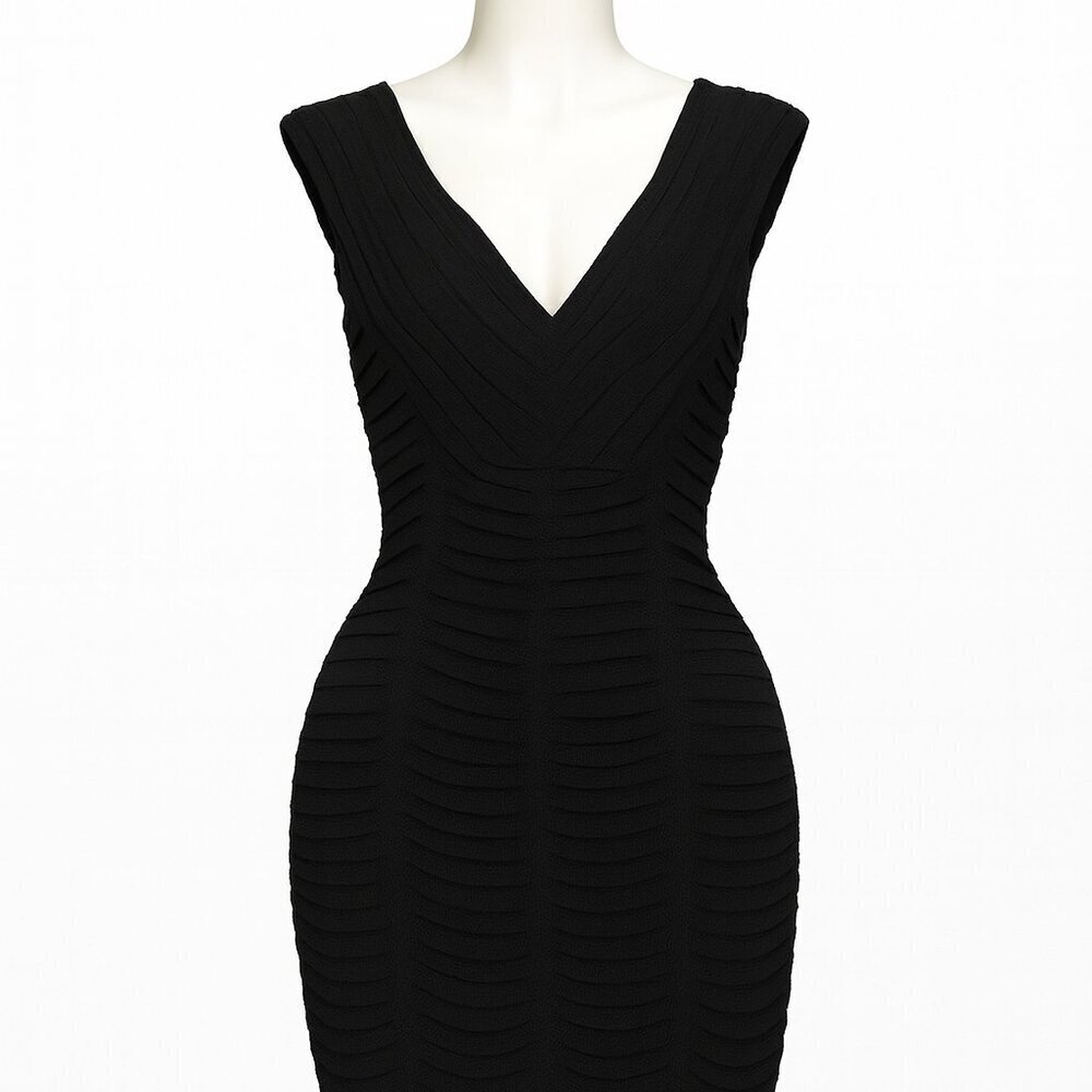 NW Nightway Black Ruched V-Neck Sleeveless Dress, Size 8 - Picture 3 of 8